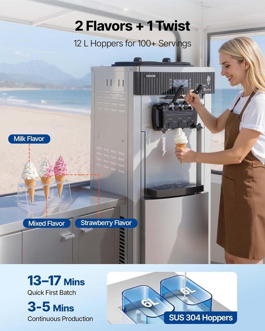 Softeismaschine mieten & vermieten - Kommerzielle Softeismaschine 2200 W Eismaschine 2 x 6 L freistehend 20-28 L/h 3 Geschmacksrichtungen in Elsdorf (Rheinland)