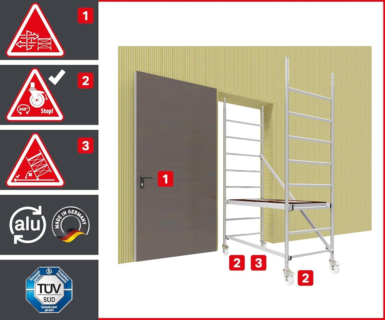 Gerüst mieten & vermieten - Treppengerüst 9,1 m Arbeitshöhe gebremste Lenkrollen TÜV Traglast 200kg/m² Alu Rollgerüst Baugerüst in Elsdorf (Rheinland)