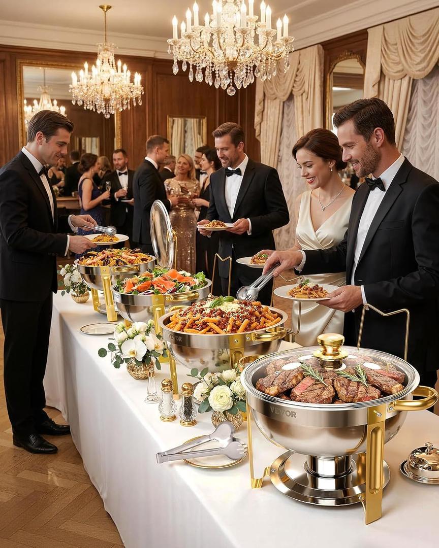 Buffetzubehör mieten & vermieten - Chafing Dish Buffet Speisenwärmer 4 x 4,7 Liter Behälter runder Catering-Wärmespender Buffetwärmer in Elsdorf (Rheinland)