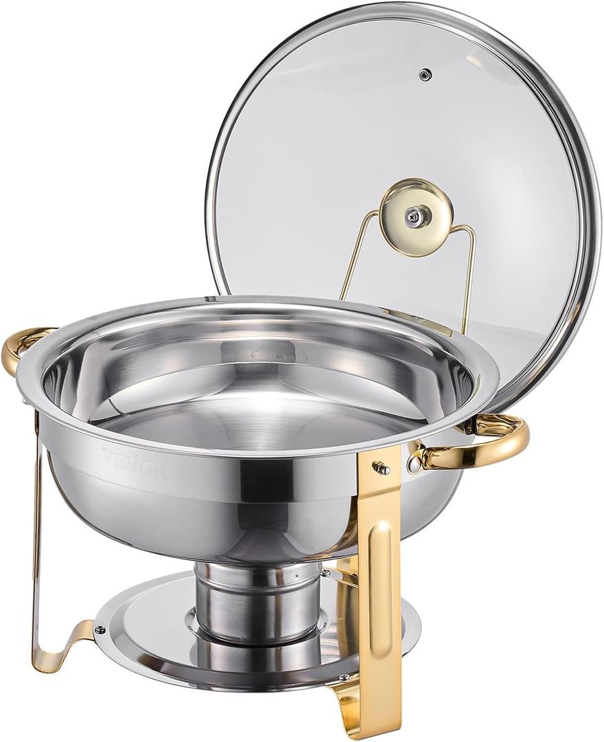 Buffetzubehör mieten & vermieten - Chafing Dish Buffet Speisenwärmer 4 x 4,7 Liter Behälter runder Catering-Wärmespender Buffetwärmer in Elsdorf (Rheinland)