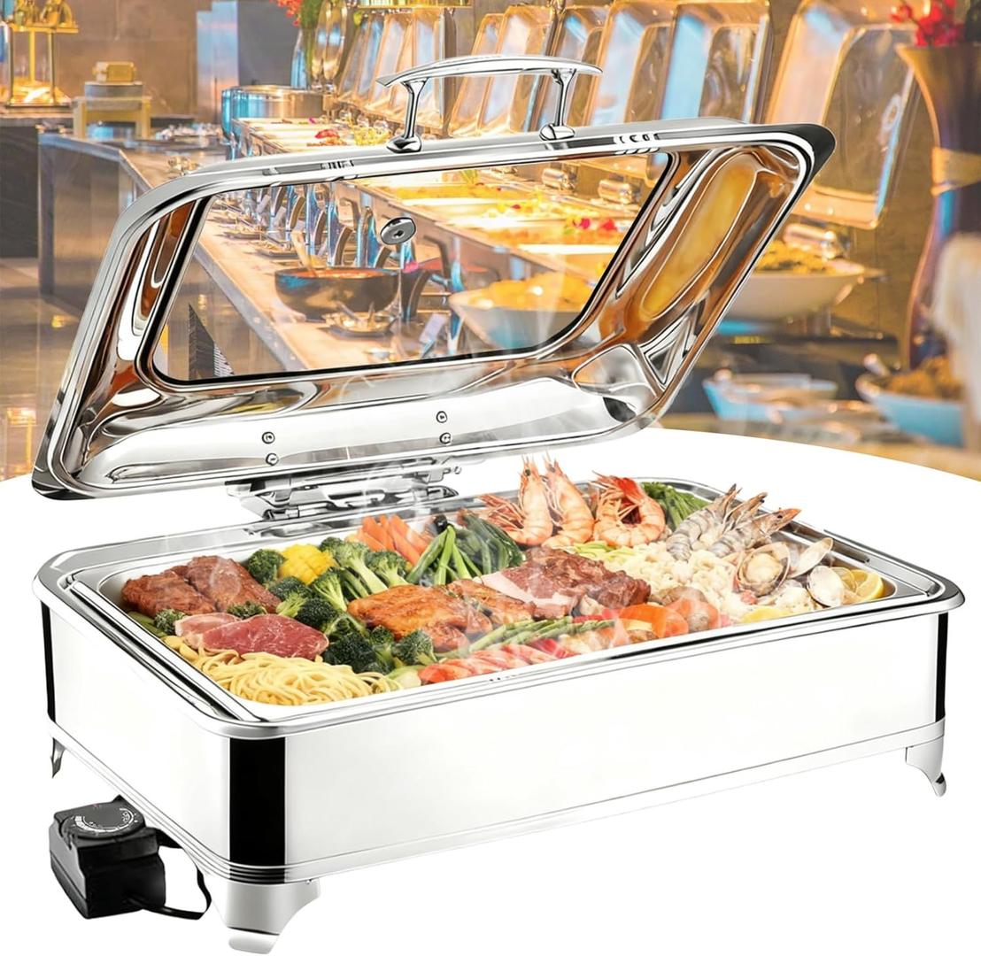 Buffetzubehör mieten & vermieten - Elektrischer Speisewärmer 1/1 Chafing Dish Glasdeckel 9L Wärmebehälter Buffet Edelstahl Buffetwärmer in Elsdorf (Rheinland)