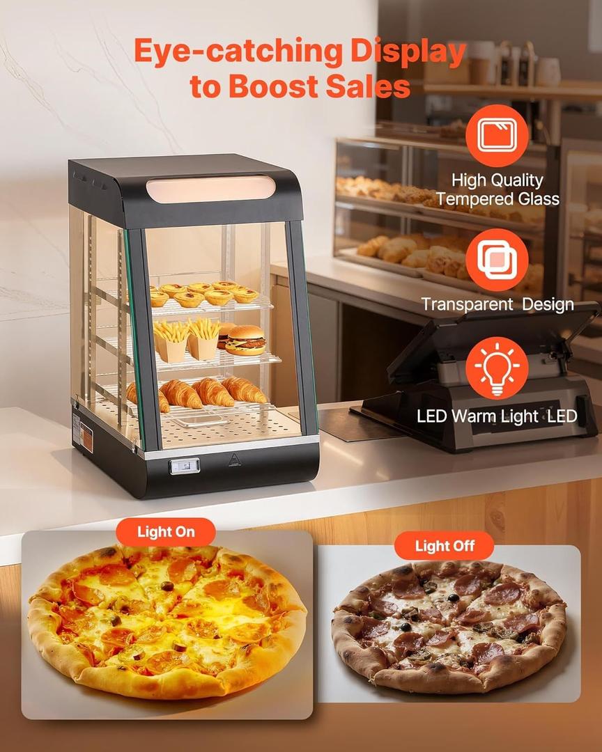 Buffetzubehör mieten & vermieten - Wärmetheke 3-stöckig 57 L Warmhaltevitrine 800 W Warmhaltetheke 30–85 °C Speisenwärmer mit LED in Elsdorf (Rheinland)