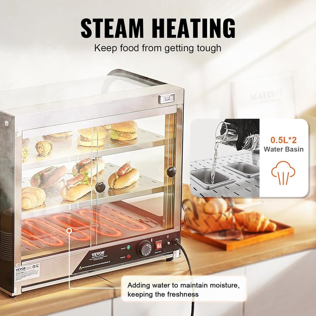 Buffetzubehör mieten & vermieten - 111 L Speisenwärmer 2-stufig kommerziell 850 W Speisenwärmer mit gehärtetem Glas und Dampfheizung in Elsdorf (Rheinland)