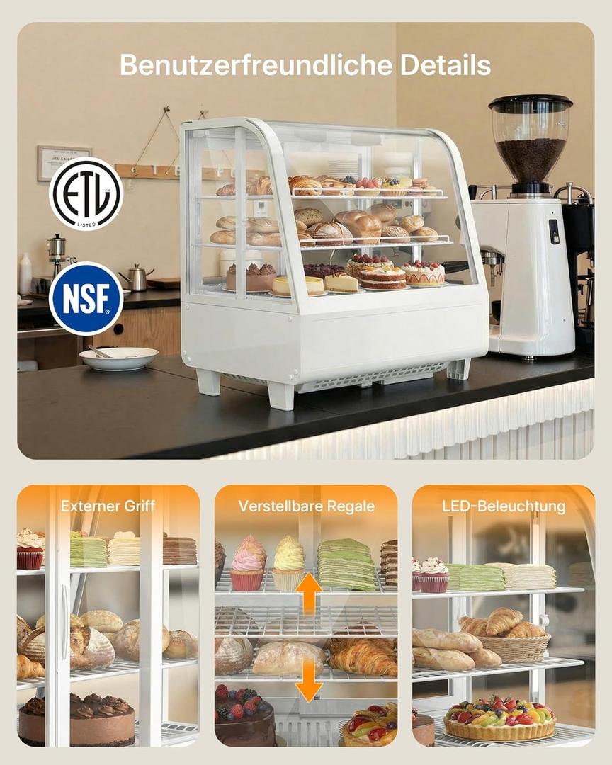 Kühlschrank mieten & vermieten - Kühlvitrine 100 L kompakte Kühltheke Tortenvitrine mit LED-Beleuchtung digitale Temperaturregelung in Elsdorf (Rheinland)