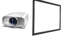 Präsentationsset Leinwand und Beamer, Bildwand und Datenprojektor, Videobeamer mit Mobileleinwand, Präsentationsset