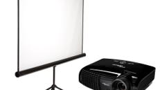 Präsentationsset Leinwand und Beamer, Bildwand und Datenprojektor, Videobeamer mit Mobileleinwand, Präsentationsset