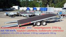 Autotransportanhänger 2700 kg, mit 100 km/h, Ladefäche : 410 x 200 cm / A 10 Autoanhänger kippbare Ladefläche, Stoßdämpfer unterstützt Anhängervermietung Anhängerverleih Anhänger