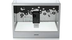 Vitrine Glaskasten mit transparenten Bildschirm