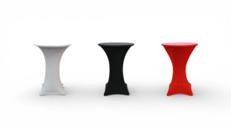 Stehtisch mit Stretch-Husse mieten (Ø 80 cm) – Weiß, Schwarz oder Rot inkl. Reinigung