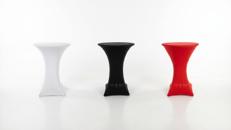 Stehtisch mit Stretch-Husse mieten (Ø 80 cm) – Weiß, Schwarz oder Rot inkl. Reinigung