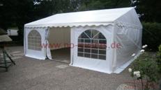 Festzelt 6 x 6 x 3,1 m / Weiß / inkl. Auf- und Abbau auf Rasen / mit Multifunktionsboden