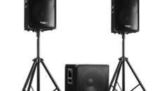 PA-Komplettsystem 1200W/150 Pers., Aktiv-System 2.1,1x Sub,2x Satellit, USB,SD, Mikro, Mischpult, BT