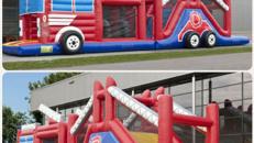 Hindernisbahn "Feuerwehr Truck XXL" 17,5 m Lange Hüpfburg ! Lieferung Deutschlandweit !!!