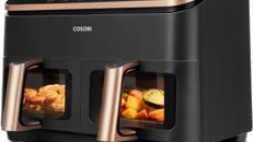 Heißluftfritteuse gold 2 Fächer 6-in-1 Dual Zone XXL 8,5 L zwei Kammern mit Sichtfenster