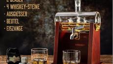 WHISKEY Karaffen-Set Whisky Schiffskaraffe 1100 ml 2 Whiskygläser 4 Whiskysteine edel servieren