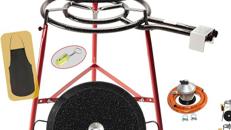 Paella-Brenner-Set Paella-Pfanne 2 Grillpfannen Omelettpfanne Butangas emailliert 60 cm + 42 cm