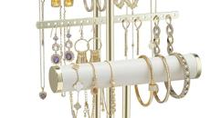 Schmuck Organizer 4 Etagen Schmuckständer Gold lederner Armbandhalter Schmuckaufbewahrung Display