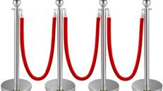 Control Barriers silber Edelstahl Absperrpfosten Seil Abgrenzungsständer Kugelkopf 3 Rote Samtseile