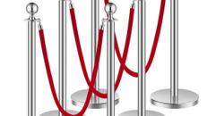 Absperrpfosten silbern Absperrung Personenleitsystem 6 Stk. Steuerung Personenführung 3 rote Seile