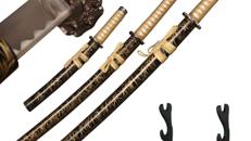 Katanaschwert 3-teilig Ninja-Schwert handgefertigter Guss scharf 1065 Kohlenstoffstahl echtes Metall