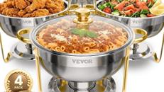 Chafing Dish Buffet Speisenwärmer 4 x 4,7 Liter Behälter runder Catering-Wärmespender Buffetwärmer