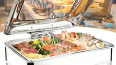 Elektrischer Speisewärmer 1/1 Chafing Dish Glasdeckel 9L Wärmebehälter Buffet Edelstahl Buffetwärmer