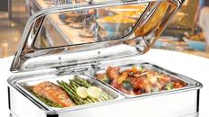 Elektrischer Speisewärmer 1/2 Chafing Dish Glasdeckel 9L Wärmebehälter Buffet Edelstahl Buffetwärmer