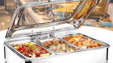 Elektrischer Speisewärmer 1/3 Chafing Dish Glasdeckel 9L Wärmebehälter Buffet Edelstahl Buffetwärmer