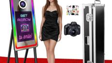 Magic Mirror DSLR Fotoautomat mit Kamera Ringlicht & Flightcase + 21,5“ Touchscreen Selfie-Fotobooth