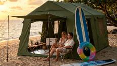 Luftzelt Campingzelt aufblasbar 400 x 300 x 200 Kaminöffnung & Dachfenster aufblasbares Zelt 4-10 P