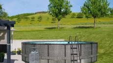 Pool Komplettset rund 549 x 132 cm Rattan Optik grau Aufstellpool Set Gartenpool & Schwimmbecken