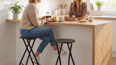 Barhocker für Stehtisch 2er Set klappbar mit Stahlgestell Küchenstühle mit Fußstütze Tresenhocker