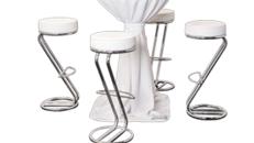 Barhockerset Z weiss/wurf 4er SET – Bartheke, Mobile Bar, Ausschanktheke, Eventtheke