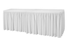 Skirting Plissé 4,1 m weiß – Miettisch, Eventtisch, Veranstaltungstisch, Partytisch