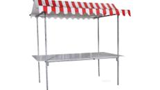 Stahl Marktstand rot-weiß – Bartheke, Mobile Bar, Ausschanktheke, Eventtheke