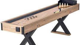 Bowlingset Shuffleboard-Tisch 9 Fuß Shuffleboard 2-in-1 Shuffleboard- und Bowling-Kombispielset
