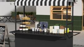 Food-Display-Stand mobil Marktstand Verkaufsstand 160 x 200 cm feststellbare Rädern Veranstaltungen