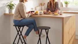 Barhocker für Stehtisch 2er Set klappbar mit Stahlgestell Küchenstühle mit Fußstütze Tresenhocker
