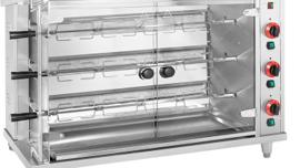 Catering Hähnchengrill Gas 3 Spieße = 3 x 5 Hähnchen Beleuchtung 3 x 5 kW Edelstahl gehärtetes Glas