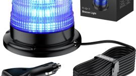 Blaulicht Rundumleuchte 360° Blau Warnleuchte Blitzleuchte 7 Modus 5 m Netzkabel 12V / 24V Warn