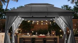 Partyzelt-Unterstand Outdoor-Pavillon 4 x 3 m robuster Doppeldach Moskitonetze Sichtschutzwände