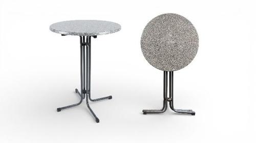 Stehtisch mieten (∅ 80 cm) – Klappbar, grau & wetterfest – Optional mit Husse