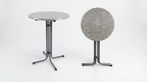 Stehtisch mieten (∅ 80 cm) – Klappbar, grau & wetterfest – Optional mit Husse