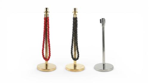 Personenleitsystem mieten – Absperrständer: Edelstahl (Gurt) oder Gold (VIP-Kordel)