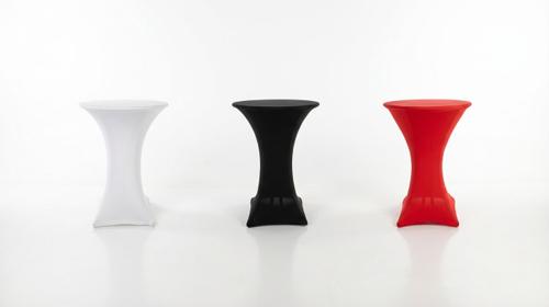 Stehtisch mit Stretch-Husse mieten (Ø 80 cm) – Weiß, Schwarz oder Rot inkl. Reinigung