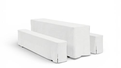 Hussen-Set für Bierzeltgarnitur mieten – 70 cm (Extra Breit) – 3-teilig Weiß