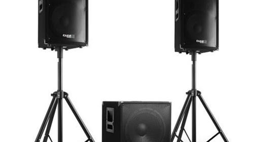 PA-Komplettsystem 1200W/150 Pers., Aktiv-System 2.1,1x Sub,2x Satellit, USB,SD, Mikro, Mischpult, BT