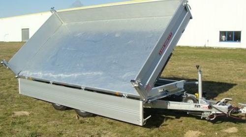 Dreiseitenkipper 3000 kg - 3600 x 1760 x 400 mm, Hochlader mit E-Pumpe + Pendelklappe
