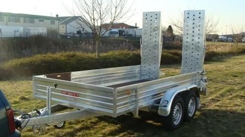Bagger- + Maschinentransporter mit 2 Auffahrrampen - Tieflader 3.500 kg gebremst - doppelachser - Ladeflaeche: 3500 x 1700 x 400 - Nutzlast ca. 2.800 kg