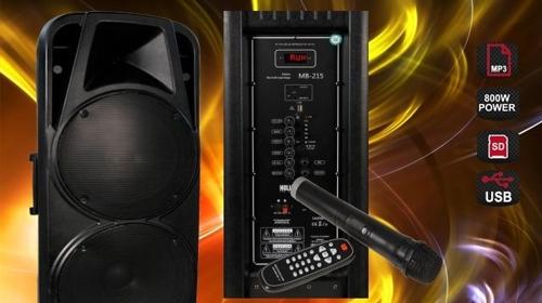 Mobile Beschallungsanlage 800W, SD/USB, Bluetooth mit Akku 3-6 Stunden Laufzeit, für Party oder Präsentationen